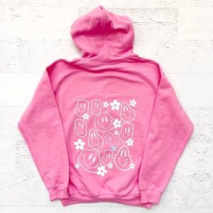 Pink Smiley Hoodie Sweatshirt Trendy Size Medium